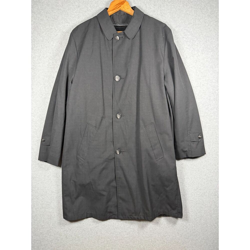 Vintage Black All Weather Overcoat Removable Liner Men’s Approx XL Bin E